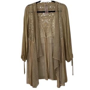Pretty Angel Linen, Lace & Crocheted Boho Cardigan Medium